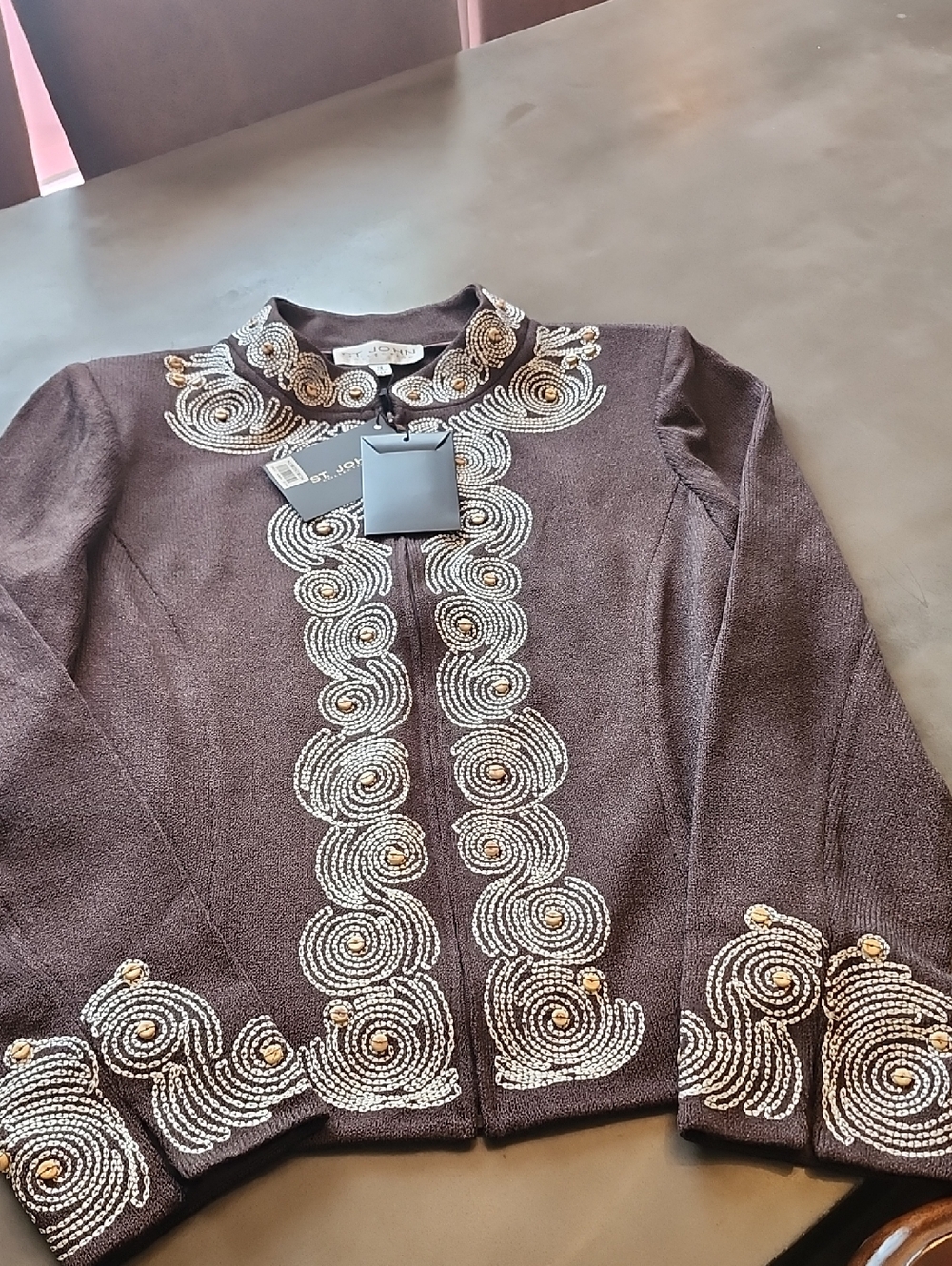 $1395 NWT St. John Collection Brown Embellished Beaded Cardigan Jacket And Pants